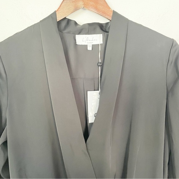 NWT L'Academie REVOLVE Black Long Sleeve Surplice Satin Bodysuit Size Small - Picture 7 of 10